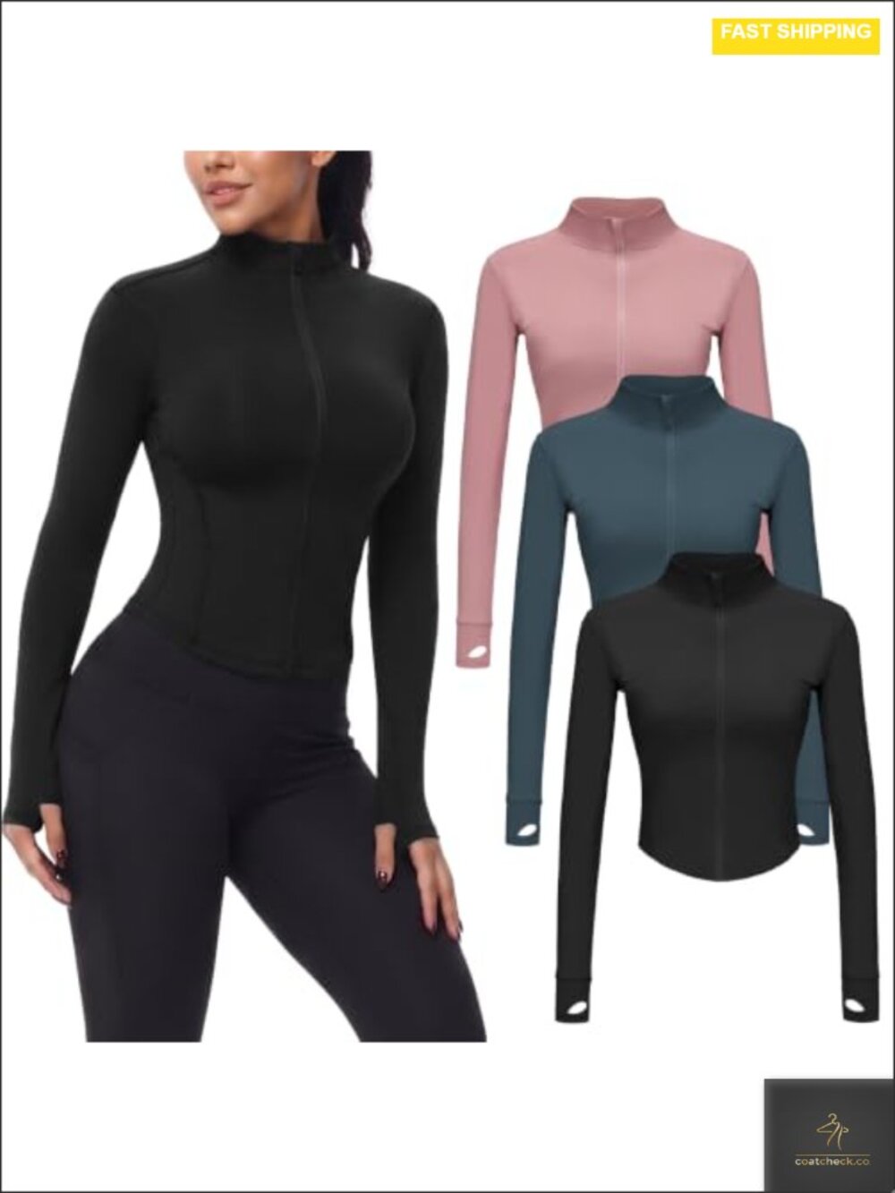3 Pack Cropped Full Zip Workout Jacket with Thumb Holes